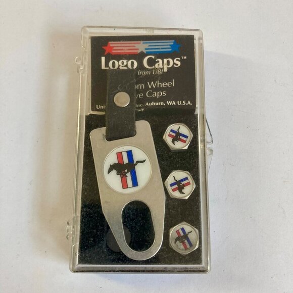 Logo Caps Custom Wheel Valve Caps & Key Chain Ford Mustang Tri-Color MISSING ONE - Picture 1 of 3